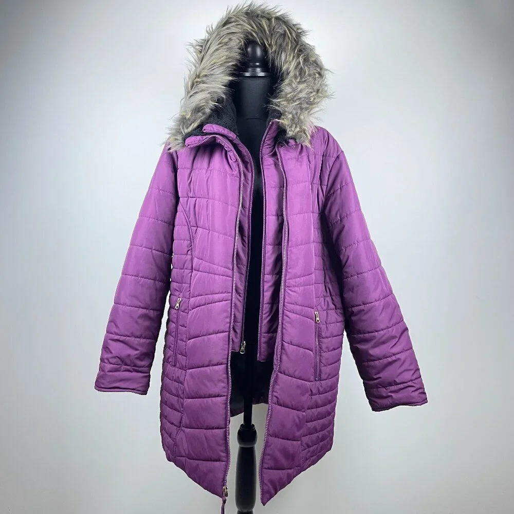 Ashley Stewart Burgundy Winter Coat Size 18/20 - Picture 1 of 8
